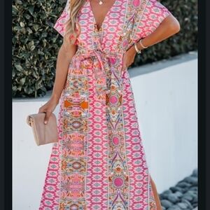 Source Unknown Vibrant Pink and Blue Maxi Dress